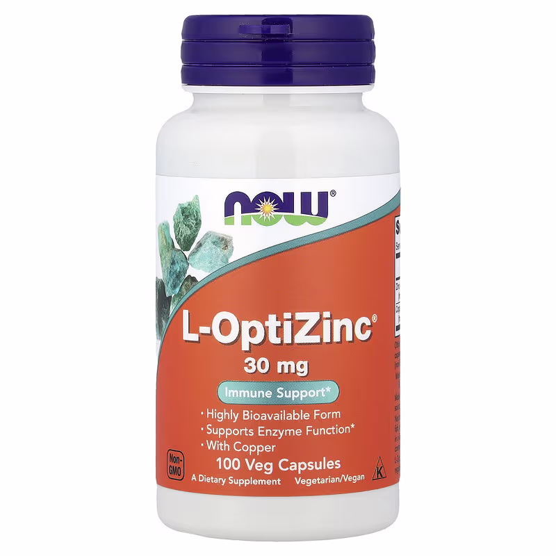 NOW L-OptiZinc 30 mg + Copper, 100 вег. капс.